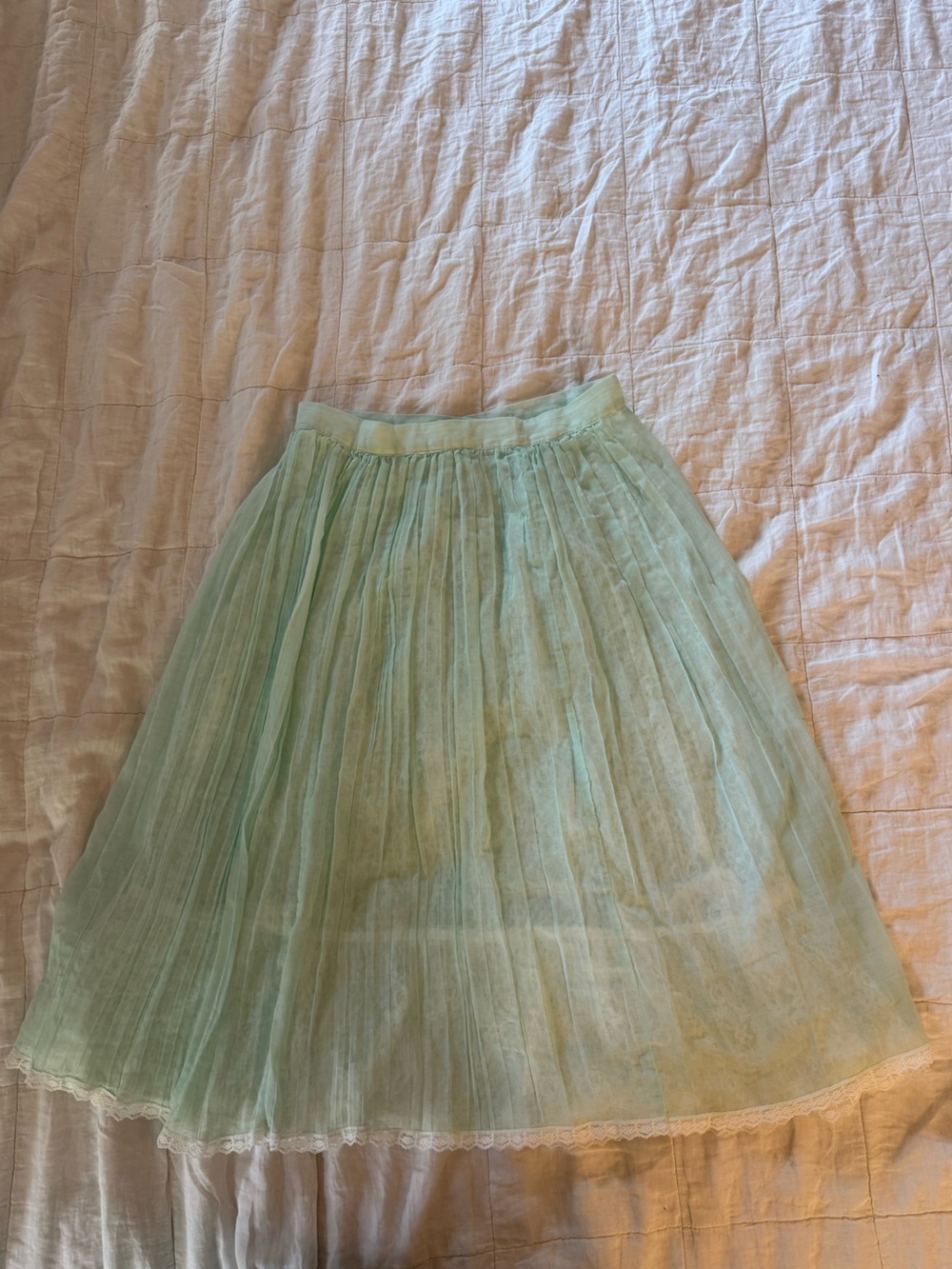 Vintage Pleated mint green/blue Midi Skirt - Women's Stylish Summer Skirt sz 12